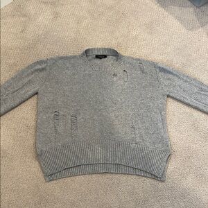 Olivaceous Gray Crew Neck Sweater with Ribbed Details